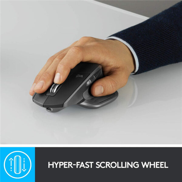 Logitech MX Master 2S Wireless Mouse – Use on Any Surface, Hyper-fast Scrolling Ergonomic Shape Rechargeable Control up to 3 Apple Mac and Windows Computers (Bluetooth or USB) Graphite(500 mAh)