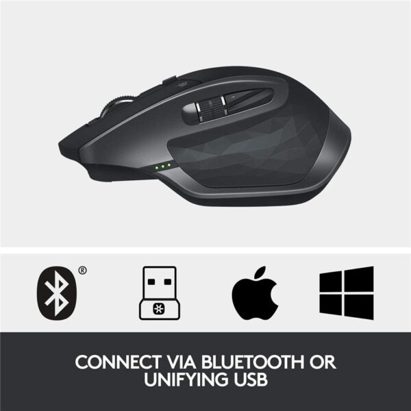Logitech MX Master 2S Wireless Mouse – Use on Any Surface, Hyper-fast Scrolling Ergonomic Shape Rechargeable Control up to 3 Apple Mac and Windows Computers (Bluetooth or USB) Graphite(500 mAh)