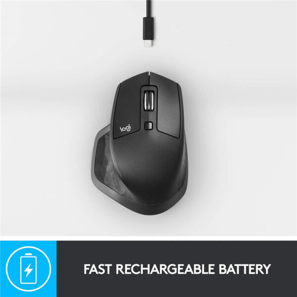 Logitech MX Master 2S Wireless Mouse – Use on Any Surface, Hyper-fast Scrolling Ergonomic Shape Rechargeable Control up to 3 Apple Mac and Windows Computers (Bluetooth or USB) Graphite(500 mAh)