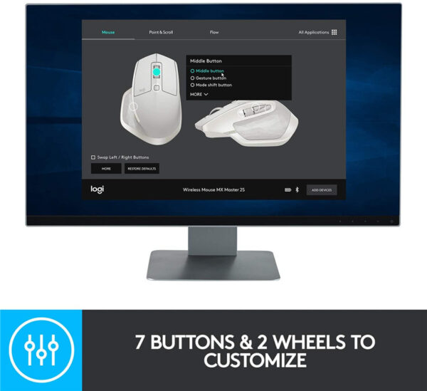 Logitech MX Master 2S Wireless Mouse – Use on Any Surface, Hyper-fast Scrolling Ergonomic Shape Rechargeable Control up to 3 Apple Mac and Windows Computers (Bluetooth or USB) Graphite(500 mAh)