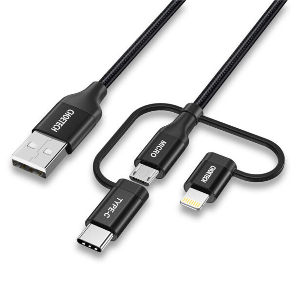 CHOETECH IP0030 Connectors MFI certified 3 in 1 Lightning & Micro USB & USB-C to USB-A/M Nylon braided Cable Fast Charging