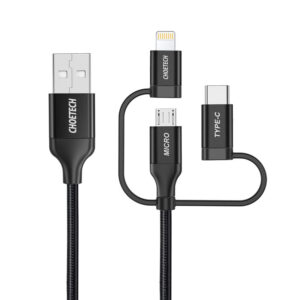 CHOETECH IP0030 Connectors MFI certified 3 in 1 Lightning & Micro USB & USB-C to USB-A/M Nylon braided Cable Fast Charging