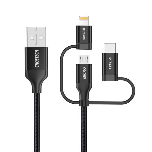 CHOETECH IP0030 Connectors MFI certified 3 in 1 Lightning & Micro USB & USB-C to USB-A/M Nylon braided Cable Fast Charging