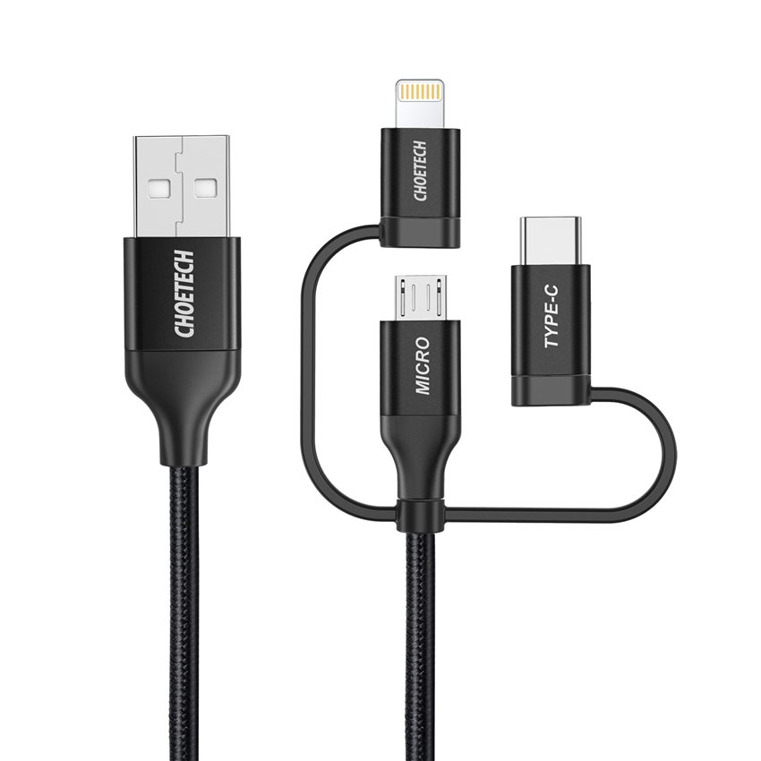 CHOETECH IP0030 Connectors MFI certified 3 in 1 Lightning & Micro USB & USB-C to USB-A/M Nylon braided Cable Fast Charging