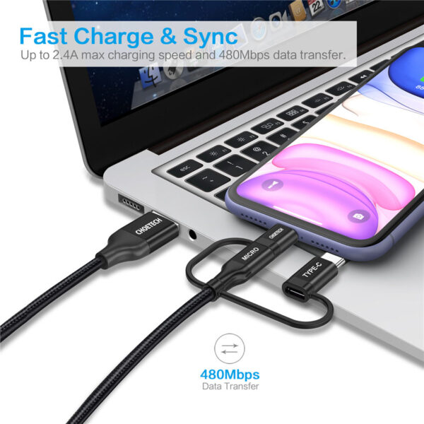 CHOETECH IP0030 Connectors MFI certified 3 in 1 Lightning & Micro USB & USB-C to USB-A/M Nylon braided Cable Fast Charging