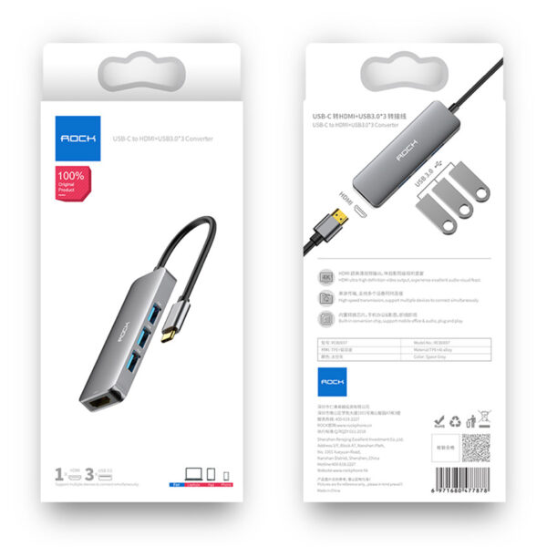 ROCK USB C to HDMI,USB3.0 & 3 Converter