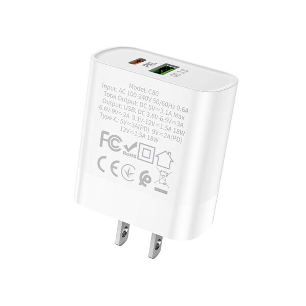 HOCO C80 Rapido PD+QC3.0 Fast Charger For 7/7 Plus/6S/6S Plus/6 Plus/6/SE (2020)/ 11/ 11Pro/11ProMax/XsMax,/XR/ XS/X/8/8 Plus/ AirPods/Ipad/Samsung/LG/HTC/Huawei/Moto/xiao MI and More