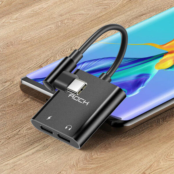 ROCK CA02 Type C to Type C & 2 PD Fast Charging Audio Adapter Cable 12cm