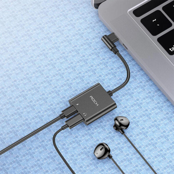 ROCK CA02 Type C to Type C & 2 PD Fast Charging Audio Adapter Cable 12cm