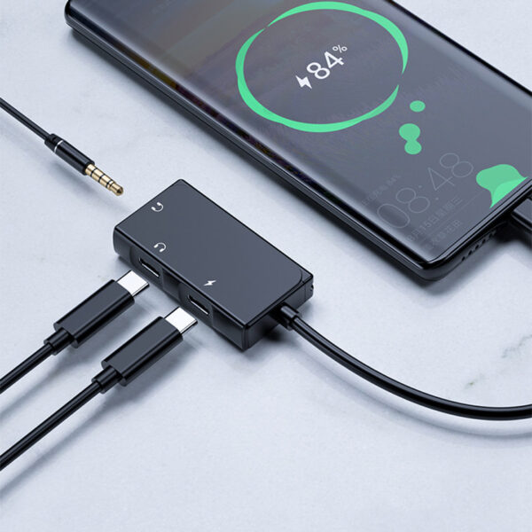 ROCK CA05 Type C 3 in 1 Charge & Audio Adapter Cable (Type C to Type C Audio,Type C Charging,3.5mm) 18cm