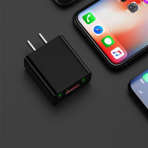CHOETECH C0028 2*USB A Ports 15W Wall Charger With Digital Display Fast Charging For 7/7 Plus/6S/6S Plus/6 Plus/6/SE (2020)/ 11/ 11Pro/11ProMax/XsMax,/XR/ XS/X/8/8 Plus/ AirPods/Ipad/Samsung/LG/HTC/Huawei/Moto/xiao MI and More