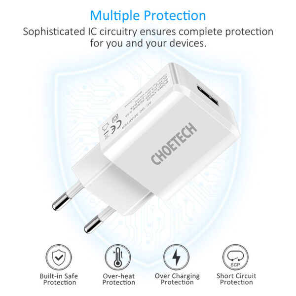 CHOETECH C0029 Single 5V/2A USB Fast Charging For 7/7 Plus/6S/6S Plus/6 Plus/6/SE (2020)/ 11/ 11Pro/11ProMax/XsMax,/XR/ XS/X/8/8 Plus/ AirPods/Ipad/Samsung/LG/HTC/Huawei/Moto/xiao MI and More