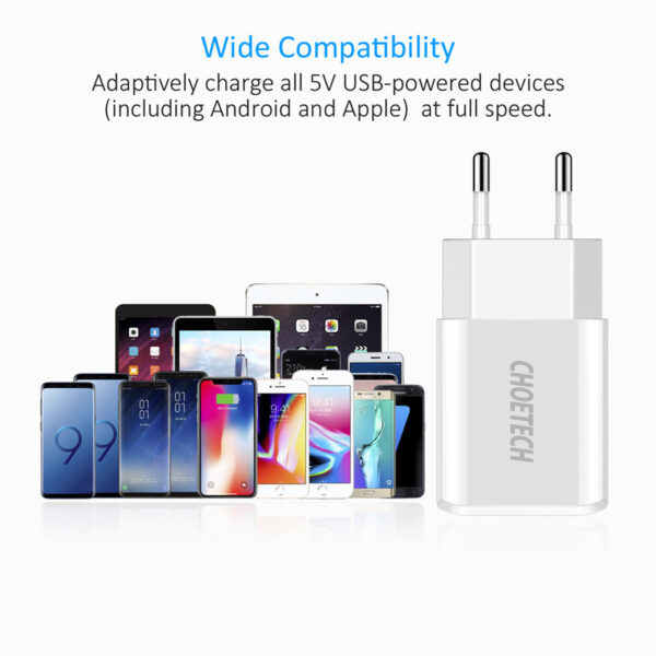 CHOETECH C0029 Single 5V/2A USB Fast Charging For 7/7 Plus/6S/6S Plus/6 Plus/6/SE (2020)/ 11/ 11Pro/11ProMax/XsMax,/XR/ XS/X/8/8 Plus/ AirPods/Ipad/Samsung/LG/HTC/Huawei/Moto/xiao MI and More