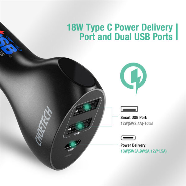 CHOETECH C0062 Three ports PD type C Car Charger