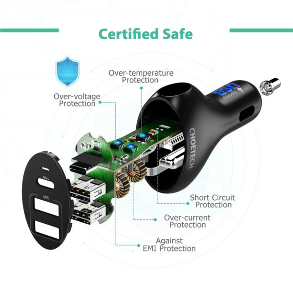 CHOETECH C0062 Three ports PD type C Car Charger