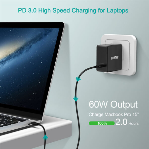 CHOETECH Q4004 PD 60W Fast Charging For 7/7 Plus/6S/6S Plus/6 Plus/6/SE (2020)/ 11/ 11Pro/11ProMax/XsMax,/XR/ XS/X/8/8 Plus/ AirPods/Ipad/MacBook/Samsung/LG/HTC/Huawei/Moto/xiao MI and More