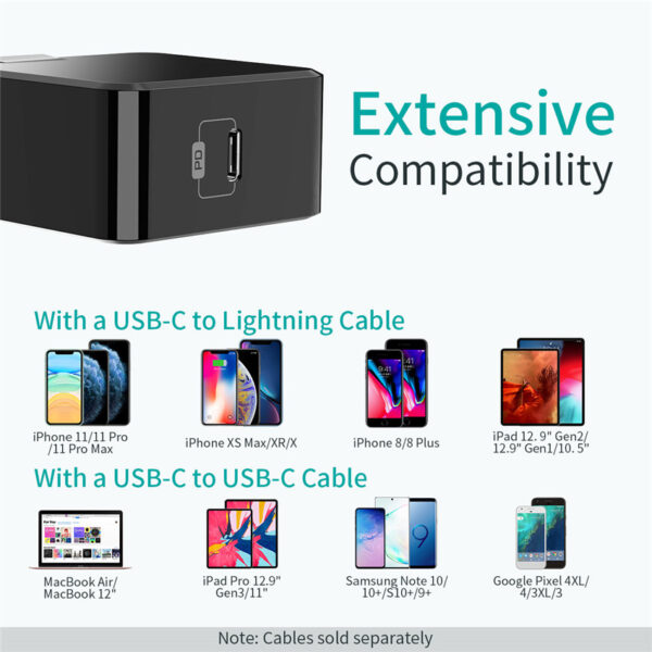 CHOETECH Q6005 USB-C Fast Charging For 7/7 Plus/6S/6S Plus/6 Plus/6/SE (2020)/ 11/ 11Pro/11ProMax/XsMax,/XR/ XS/X/8/8 Plus/ AirPods/Ipad/Samsung/LG/HTC/Huawei/Moto/xiao MI and More