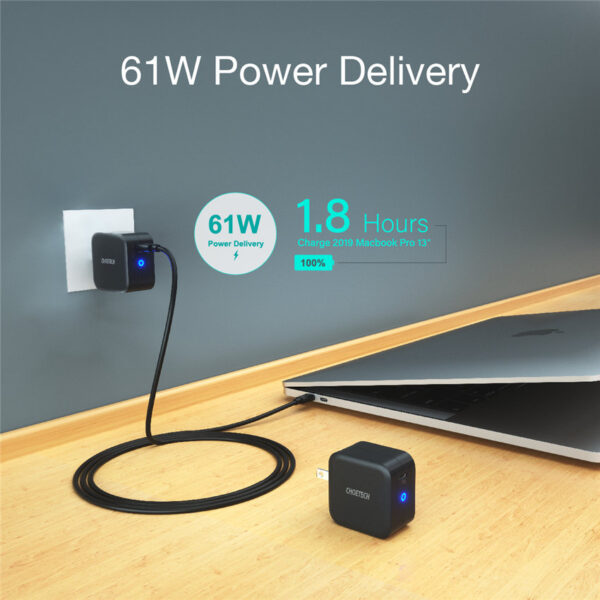 CHOETECH Q6006 PD 61W USB-C Mini Charger Fast Charging For 7/7 Plus/6S/6S Plus/6 Plus/6/SE (2020)/ 11/ 11Pro/11ProMax/XsMax,/XR/ XS/X/8/8 Plus/ AirPods/Ipad/MacBook/Samsung/LG/HTC/Huawei/Moto/xiao MI and More