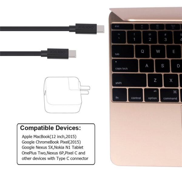 CHOETECH Nickel-plated Connectors, TYPE-C to TYPE-C Cable