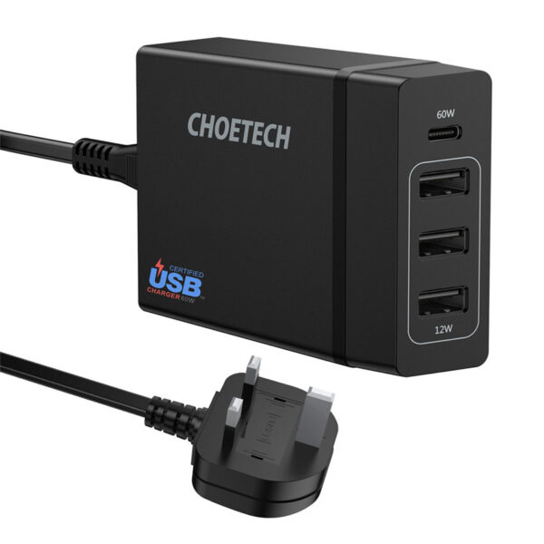 CHOETECH PD72-1C3U Four ports Wall Fast Charging For 7/7 Plus/6S/6S Plus/6 Plus/6/SE (2020)/ 11/ 11Pro/11ProMax/XsMax,/XR/ XS/X/8/8 Plus/ AirPods/Ipad/Samsung/LG/HTC/Huawei/Moto/xiao MI and More