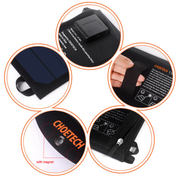 CHOETECH SC001 19W Three Panels Solar Charger Dual USB(5V/4A Max Overall), Portable Waterproof Solar Panels Phone Charger Compatible With Phone 11/Xs/XR/X/8, iPad, Samsung Galaxy, LG, Google Pixel And More