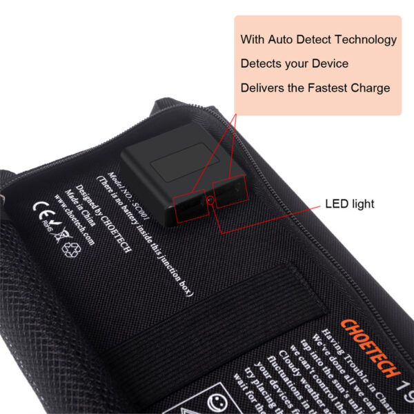 CHOETECH SC001 19W Three Panels Solar Charger Dual USB(5V/4A Max Overall), Portable Waterproof Solar Panels Phone Charger Compatible With Phone 11/Xs/XR/X/8, iPad, Samsung Galaxy, LG, Google Pixel And More