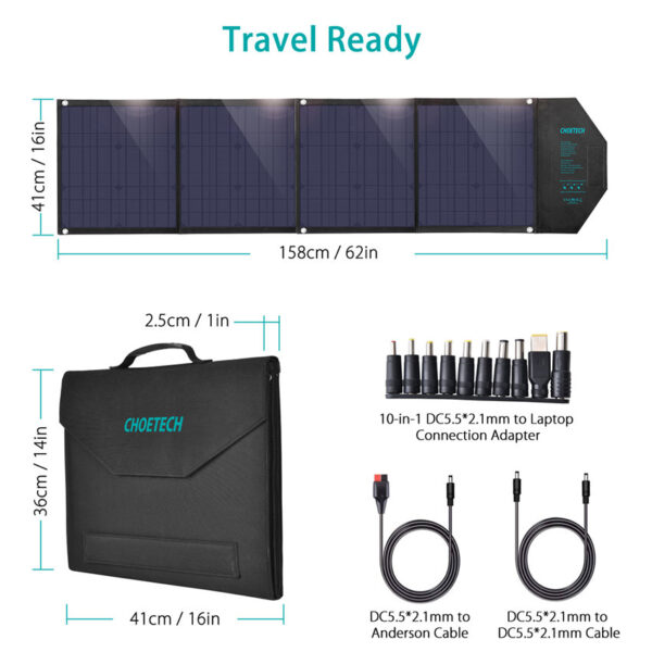 CHOETECH SC007 80W Three Panels Solar Charger Portable Waterproof Solar Panels Phone Charger