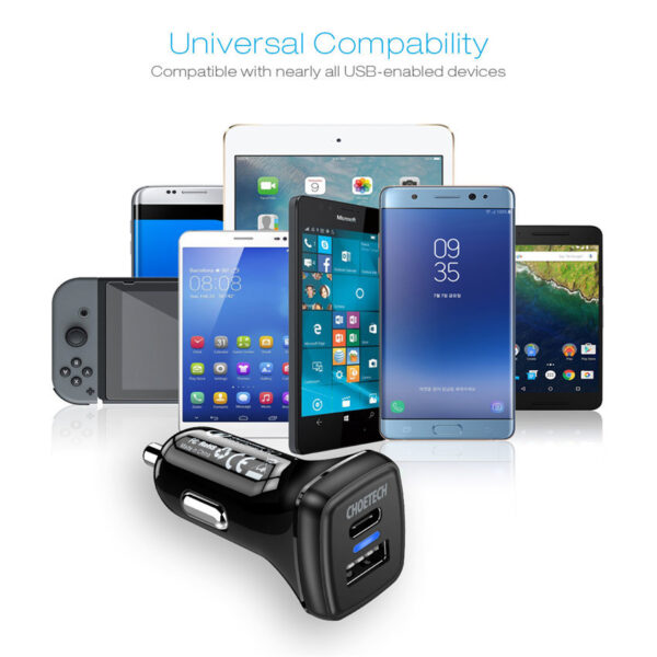 CHOETECH TC0005 CHOETECH Quick Charge 3.0 QC USB Car Charge Fast Charging For 7/7 Plus/6S/6S Plus/6 Plus/6/SE (2020)/ 11/ 11Pro/11ProMax/XsMax,/XR/ XS/X/8/8 Plus/ AirPods/Ipad/Samsung/LG/HTC/Huawei/Moto/xiao MI and More