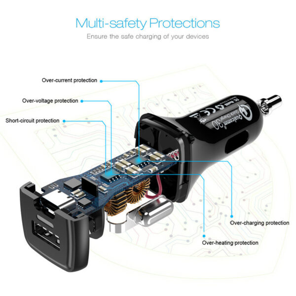CHOETECH TC0005 CHOETECH Quick Charge 3.0 QC USB Car Charge Fast Charging For 7/7 Plus/6S/6S Plus/6 Plus/6/SE (2020)/ 11/ 11Pro/11ProMax/XsMax,/XR/ XS/X/8/8 Plus/ AirPods/Ipad/Samsung/LG/HTC/Huawei/Moto/xiao MI and More