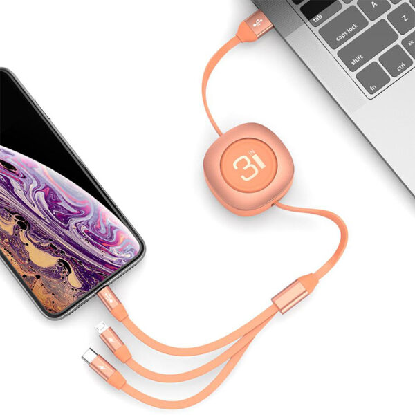 ROCK G3 Retractable 3 in 1 Charge Sync Cable 120cm