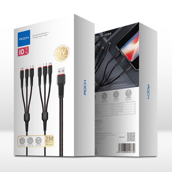 ROCK G6 Metal Braided 6 in 1 Charge,Sync Cable 200cm