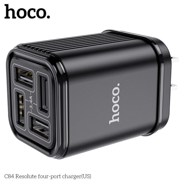 HOCO C84 Four-Port Charger Fast Charging For 7/7 Plus/6S/6S Plus/6 Plus/6/SE (2020)/ 11/ 11Pro/11ProMax/XsMax,/XR/ XS/X/8/8 Plus/ AirPods/Ipad/Samsung/LG/HTC/Huawei/Moto/xiao MI and More