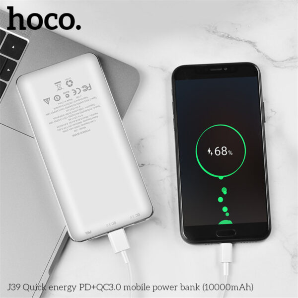 HOCO J39 Quick Energy PD+QC3.0 Mobile Power Bank High Speed Charging For 7/7 Plus/6S/6S Plus/6 Plus/6/SE (2020)/ 11/ 11Pro/11ProMax/XsMax,/XR/ XS/X/8/8 Plus/ AirPods/Ipad/Samsung/LG/HTC/Huawei/Moto/xiao MI and More(10000mAh)