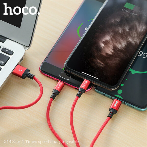 HOCO X14 3-in-1 Times Speed Charging Cable Fast Charging