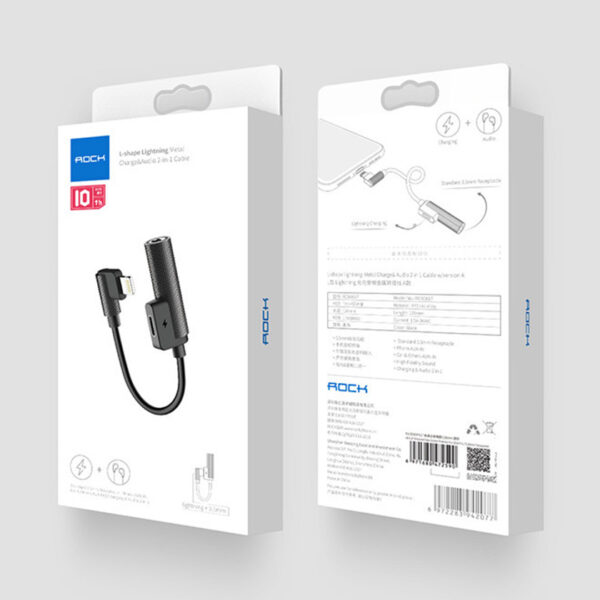 ROCK L Shape Lightning Metal Charge,Audio 2 in 1 Cable W Version A