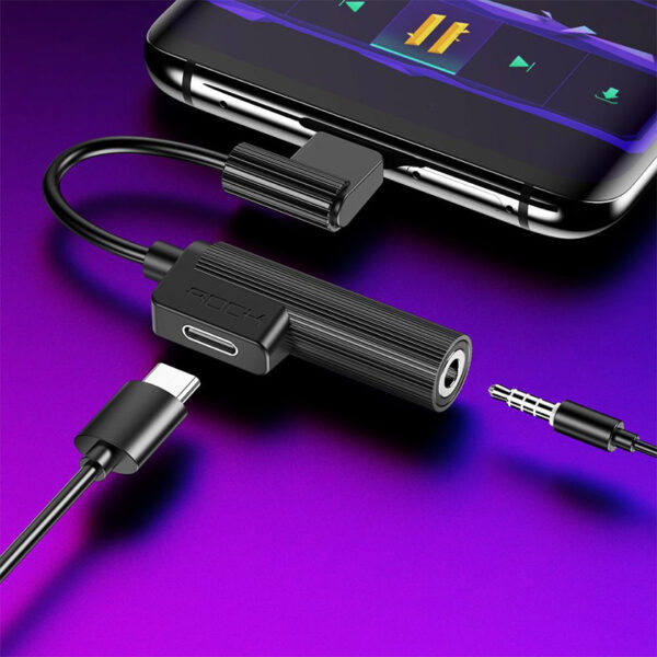 ROCK L Shape Type C Metal Charge,Audio 2 in 1 Cable W version A