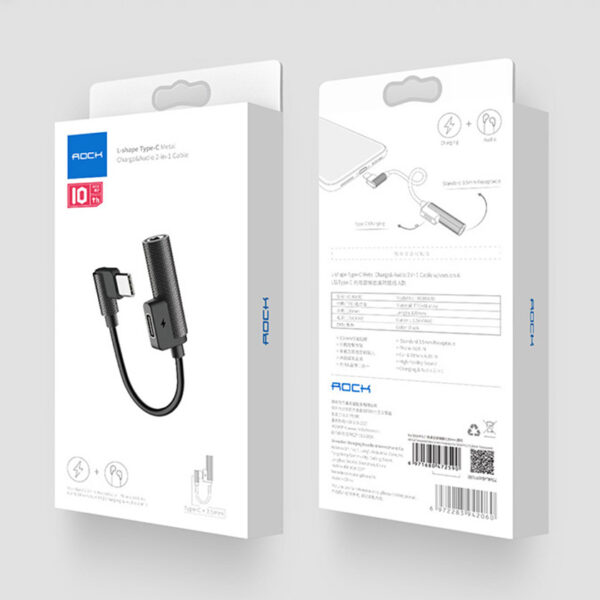 ROCK L Shape Type C Metal Charge,Audio 2 in 1 Cable W version A