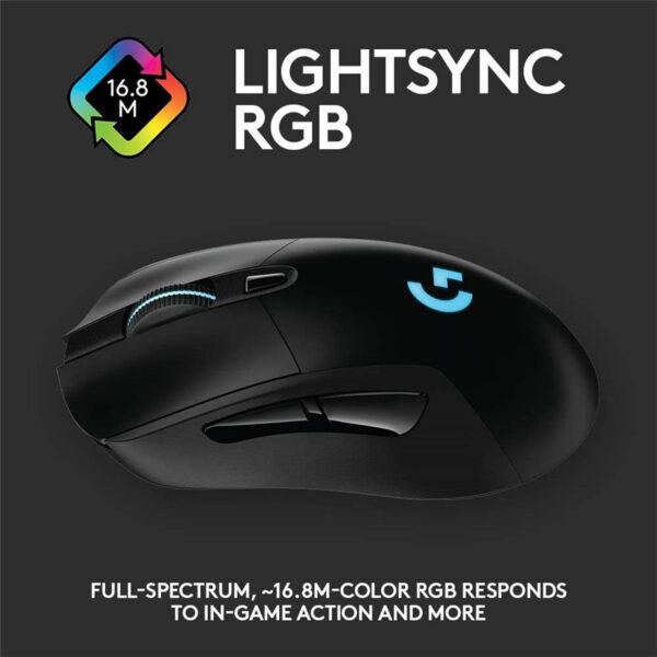 Logitech G703 Lightspeed Wireless Gaming Mouse W/Hero 16K Sensor PowerPlay Compatible Lightsync RGB Lightweight 95G+10G Optional 100-16, 000 DPI Rubber Side Grips - Black