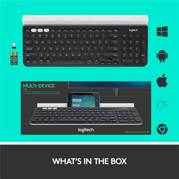 Logitech K780 Multi-Device Wireless Keyboard for Computer Phone and Tablet – Logitech FLOW Cross-Computer Control Compatible