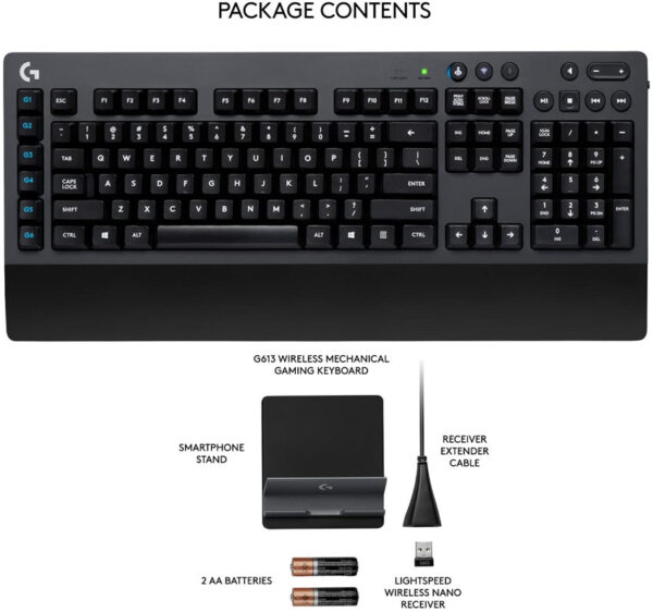 Logitech G613 LIGHTSPEED Wireless Mechanical Gaming Keyboard Multihost 2.4 GHz + Blutooth Connectivity - Black