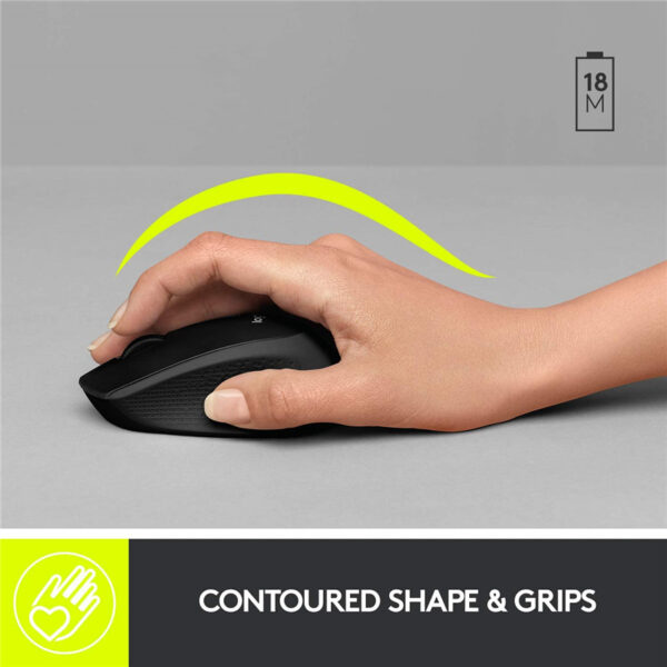 Logitech M330 Silent Plus Wireless Mouse – Enjoy Same Click Feel with 90% Less Click Noise 2 Year Battery Life Ergonomic Right-Hand Shape for Computers and Laptops USB Unifying Receiver Black