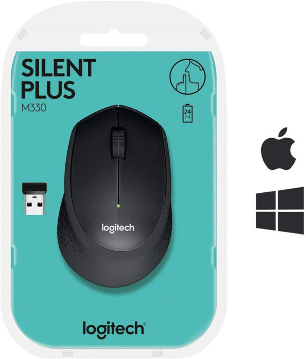 Logitech M330 Silent Plus Wireless Mouse – Enjoy Same Click Feel with 90% Less Click Noise 2 Year Battery Life Ergonomic Right-Hand Shape for Computers and Laptops USB Unifying Receiver Black