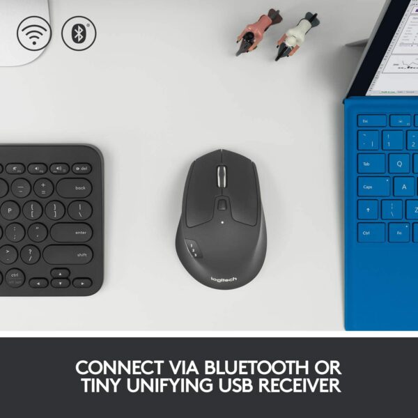Logitech M720 Triathalon Multi-Device Wireless Mouse – Easily Move Text Images and Files Between 3 Windows and Apple Mac Computers Paired with Bluetooth or USB Hyper-Fast Scrolling Black
