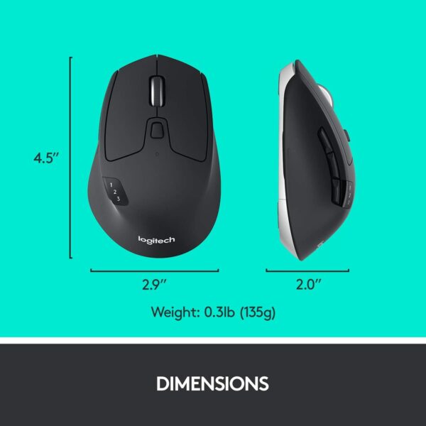 Logitech M720 Triathalon Multi-Device Wireless Mouse – Easily Move Text Images and Files Between 3 Windows and Apple Mac Computers Paired with Bluetooth or USB Hyper-Fast Scrolling Black