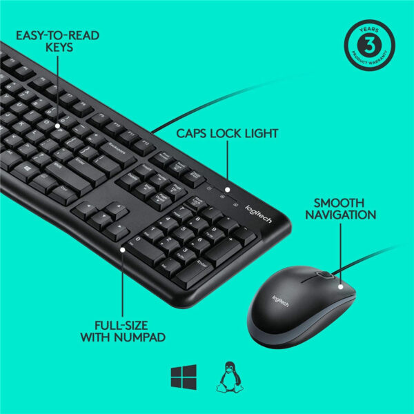 Logitech Desktop MK120 Durable Comfortable USB Mouse and keyboard Combo