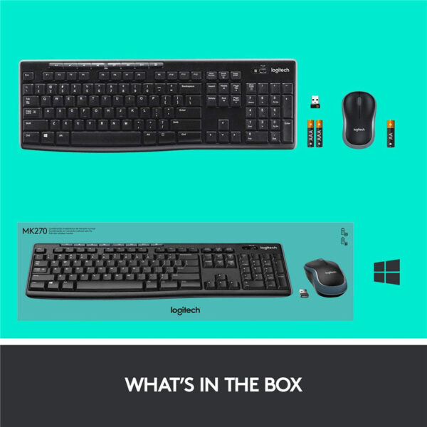 Logitech MK270 Wireless Keyboard and Mouse Combo - Keyboard and Mouse Included 2.4GHz Dropout-Free Connection Long Battery Life (Frustration-Free Packaging)