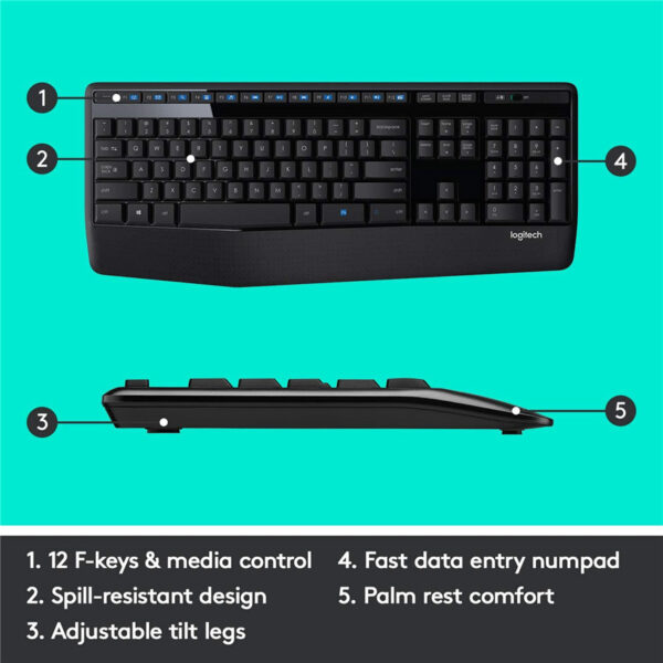 Logitech MK345 Wireless Combo Full-Sized Keyboard with Palm Rest and Comfortable Right-Handed Mouse - Black