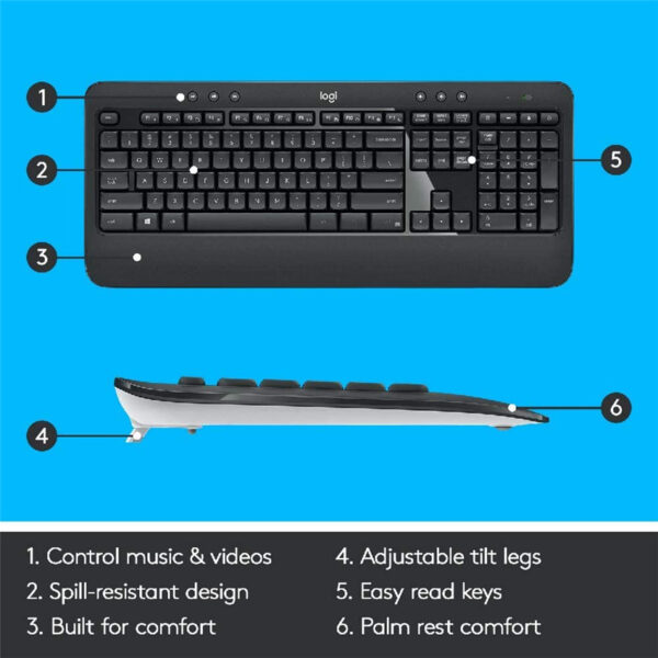 Logitech MK540 Advanced - Keyboard And Mouse Set - Wireless - 2.4 GHz - UK English QWERTY