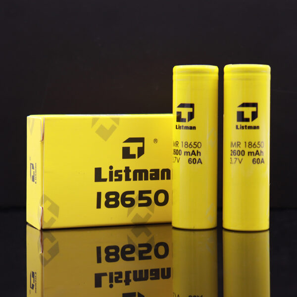 2pcs Listman IMR 18650 2600mAh 60A Flat Top Li-ion Rechargeable Battery
