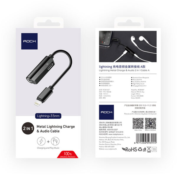 ROCK Lightning Metal Charge,Audio 2 in 1 Cable W